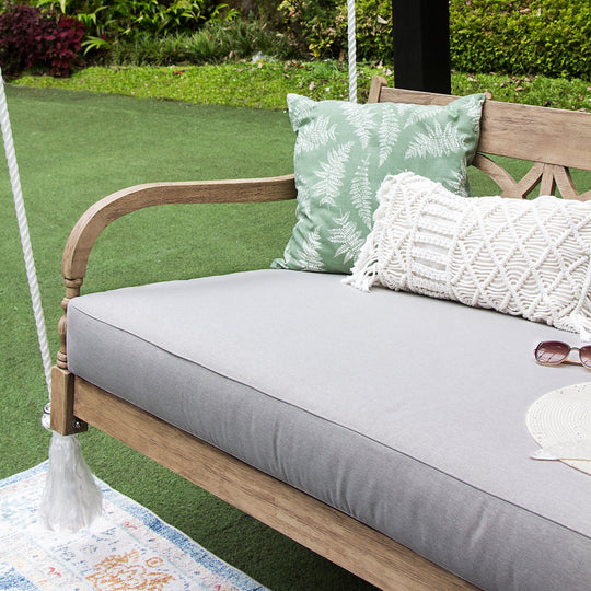 Renley Wood Outdoor Porch Swing Daybed with Cushion