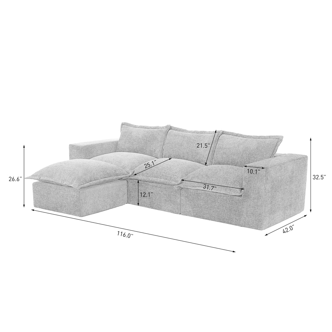 Chenille No Assembly Modular Sectional Sofa Cloud Couch with Ottoman