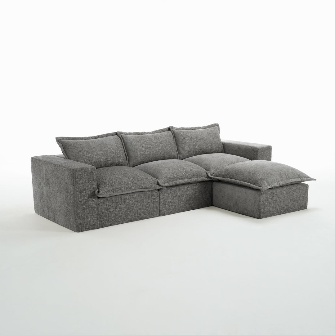 Chenille No Assembly Modular Sectional Sofa Cloud Couch with Ottoman