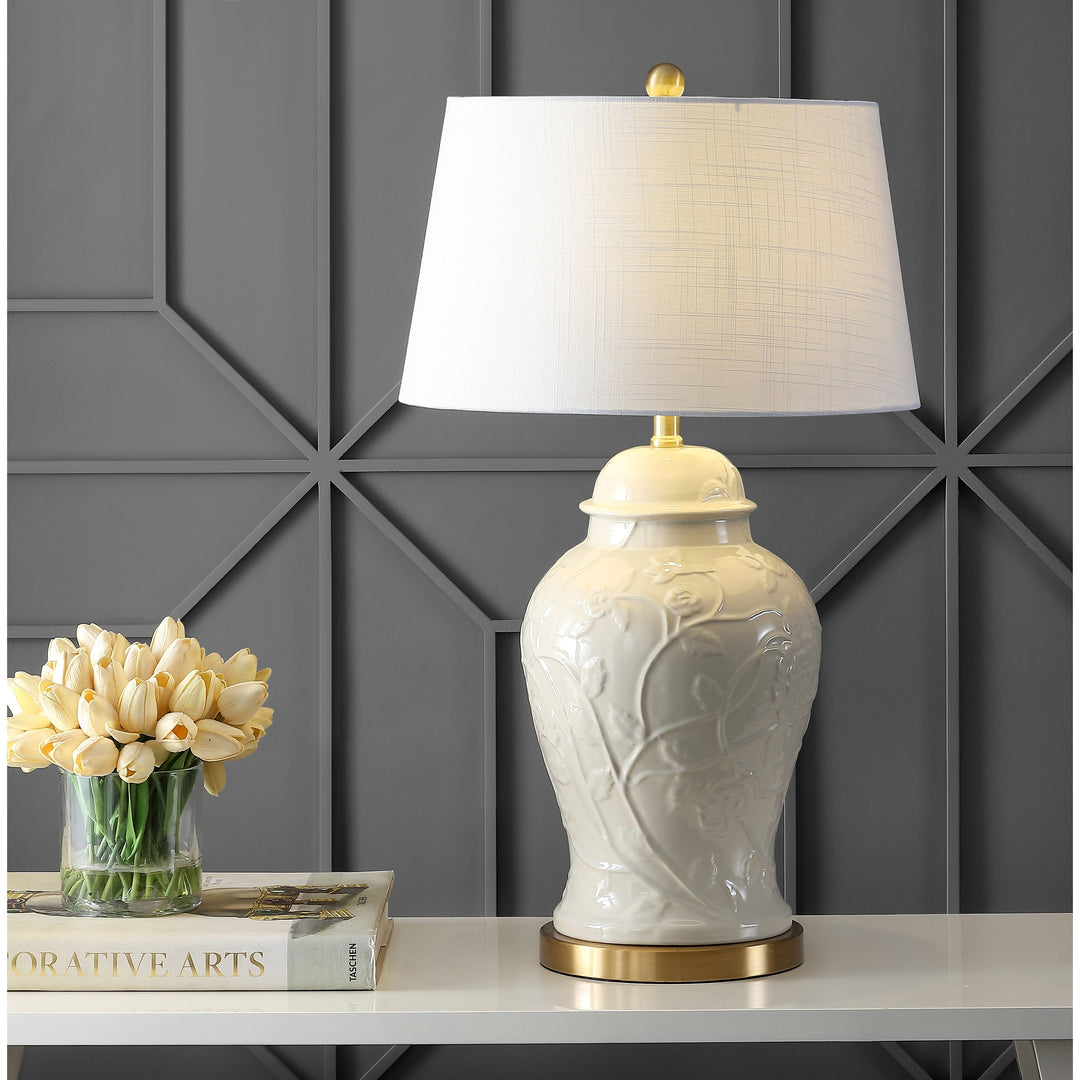 Chi 29.5" Ceramic Classic Traditional LED Lamp Table Lamp, Cream