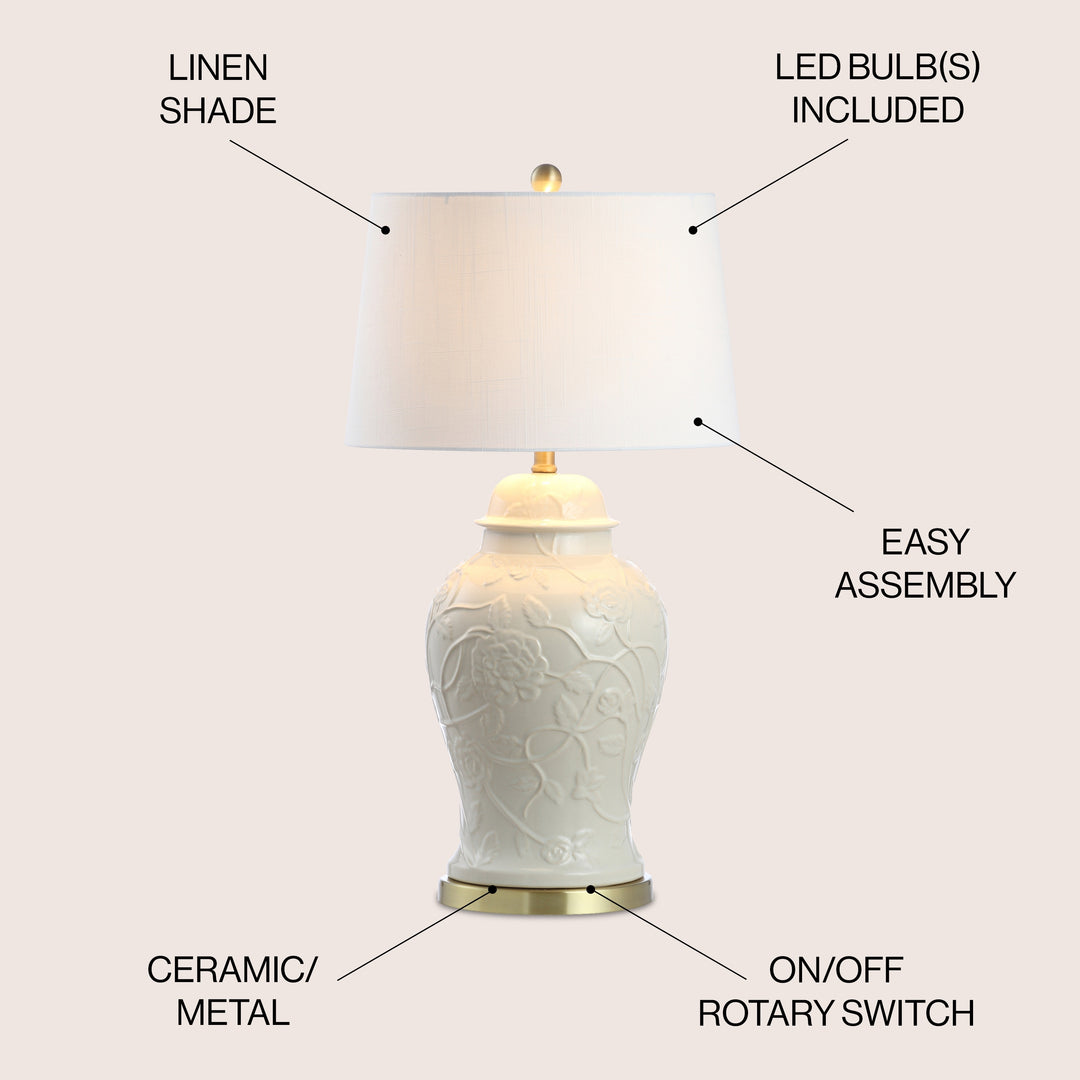 Chi 29.5" Ceramic Classic Traditional LED Lamp Table Lamp, Cream