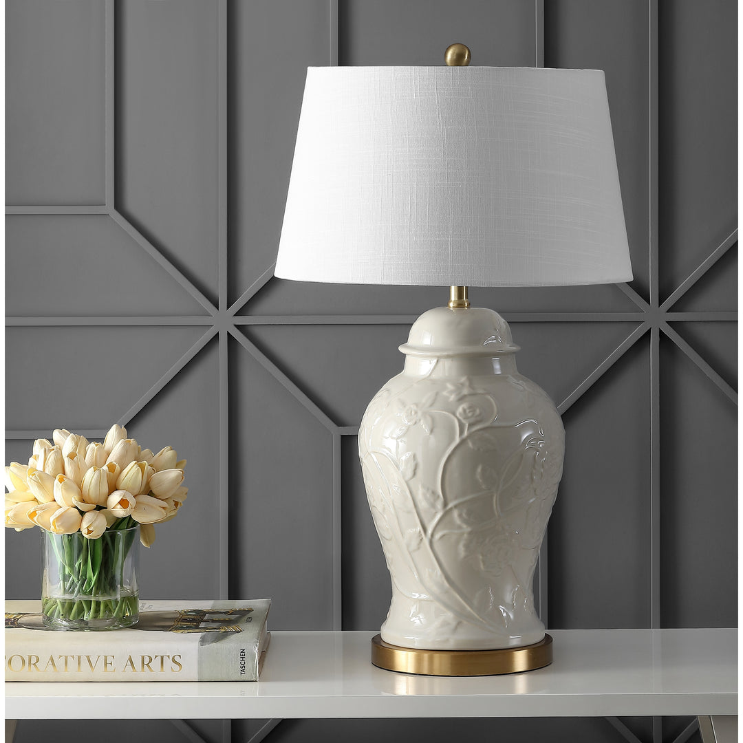 Chi 29.5" Ceramic Classic Traditional LED Lamp Table Lamp, Cream