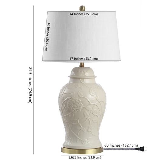 Chi 29.5" Ceramic Classic Traditional LED Lamp Table Lamp, Cream