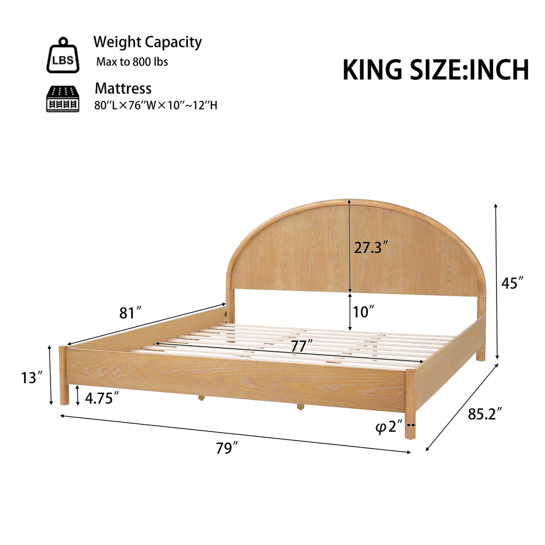 - Arden Mid-Century Modern Wooden Platform Bed with Curved Headboard