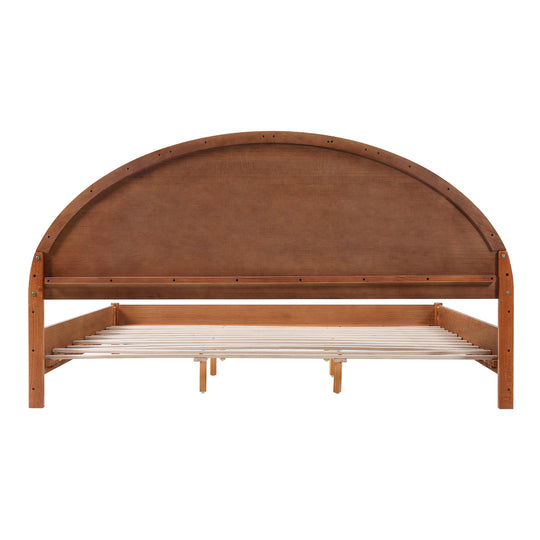 - Arden Mid-Century Modern Wooden Platform Bed with Curved Headboard