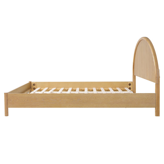 - Arden Mid-Century Modern Wooden Platform Bed with Curved Headboard