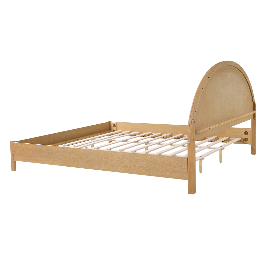 - Arden Mid-Century Modern Wooden Platform Bed with Curved Headboard