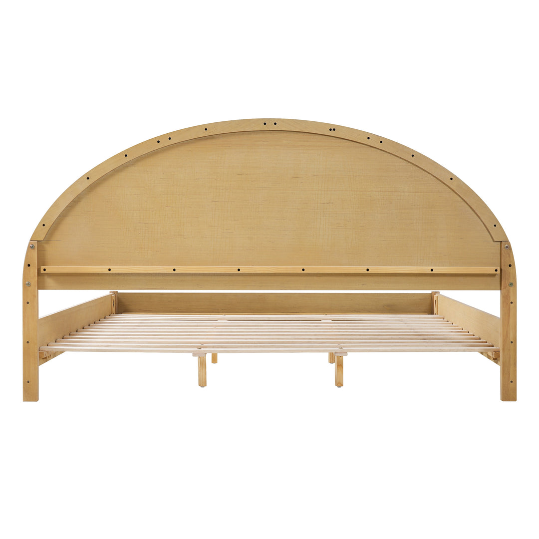 - Arden Mid-Century Modern Wooden Platform Bed with Curved Headboard