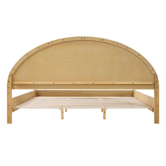 - Arden Mid-Century Modern Wooden Platform Bed with Curved Headboard