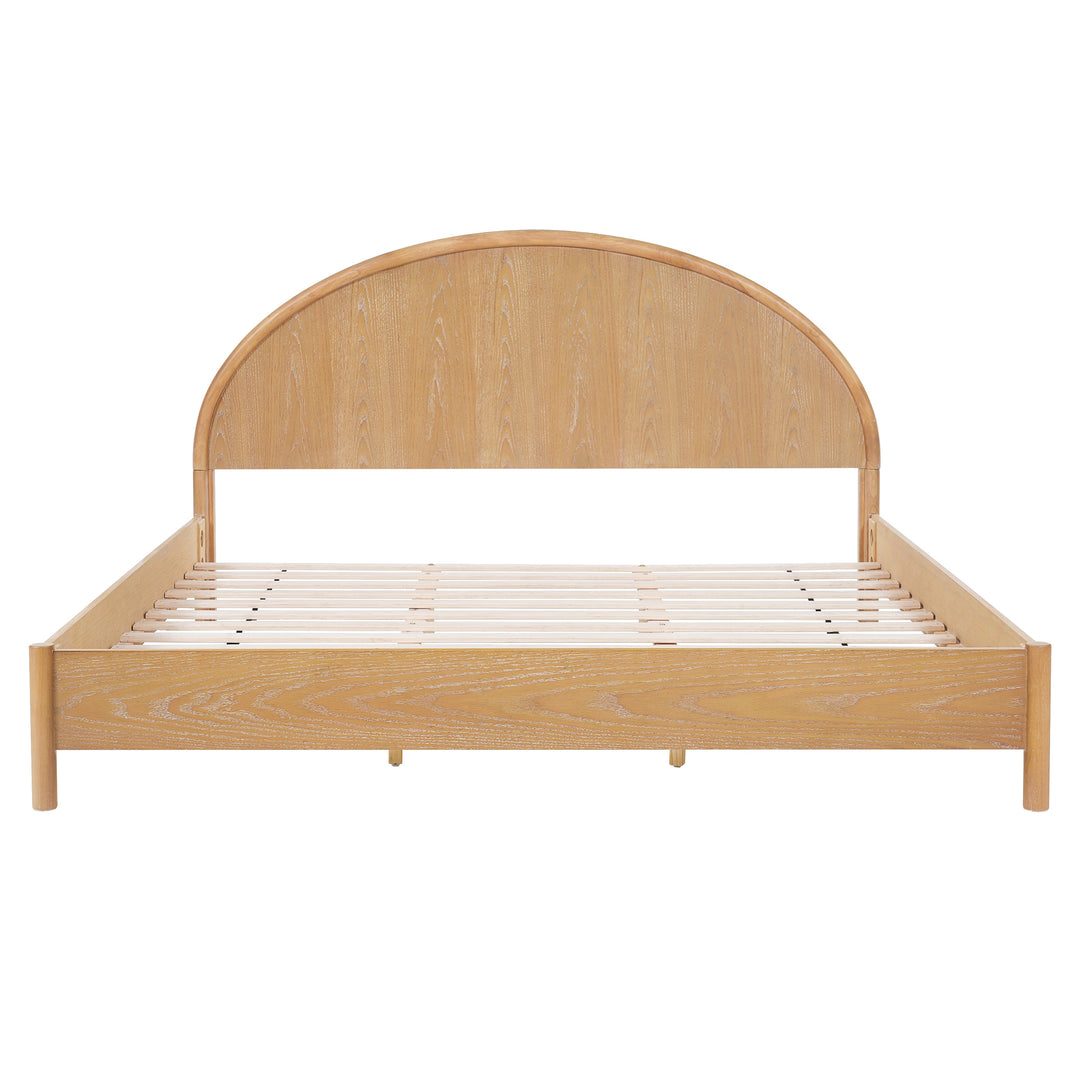 - Arden Mid-Century Modern Wooden Platform Bed with Curved Headboard