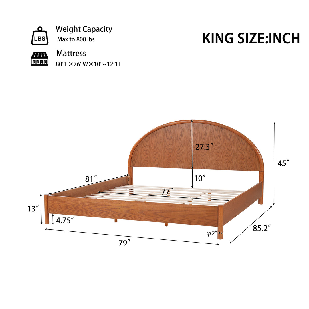 - Arden Mid-Century Modern Wooden Platform Bed with Curved Headboard