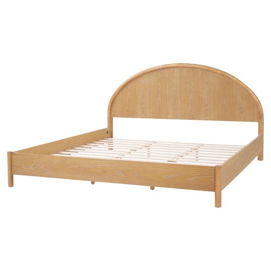 - Arden Mid-Century Modern Wooden Platform Bed with Curved Headboard