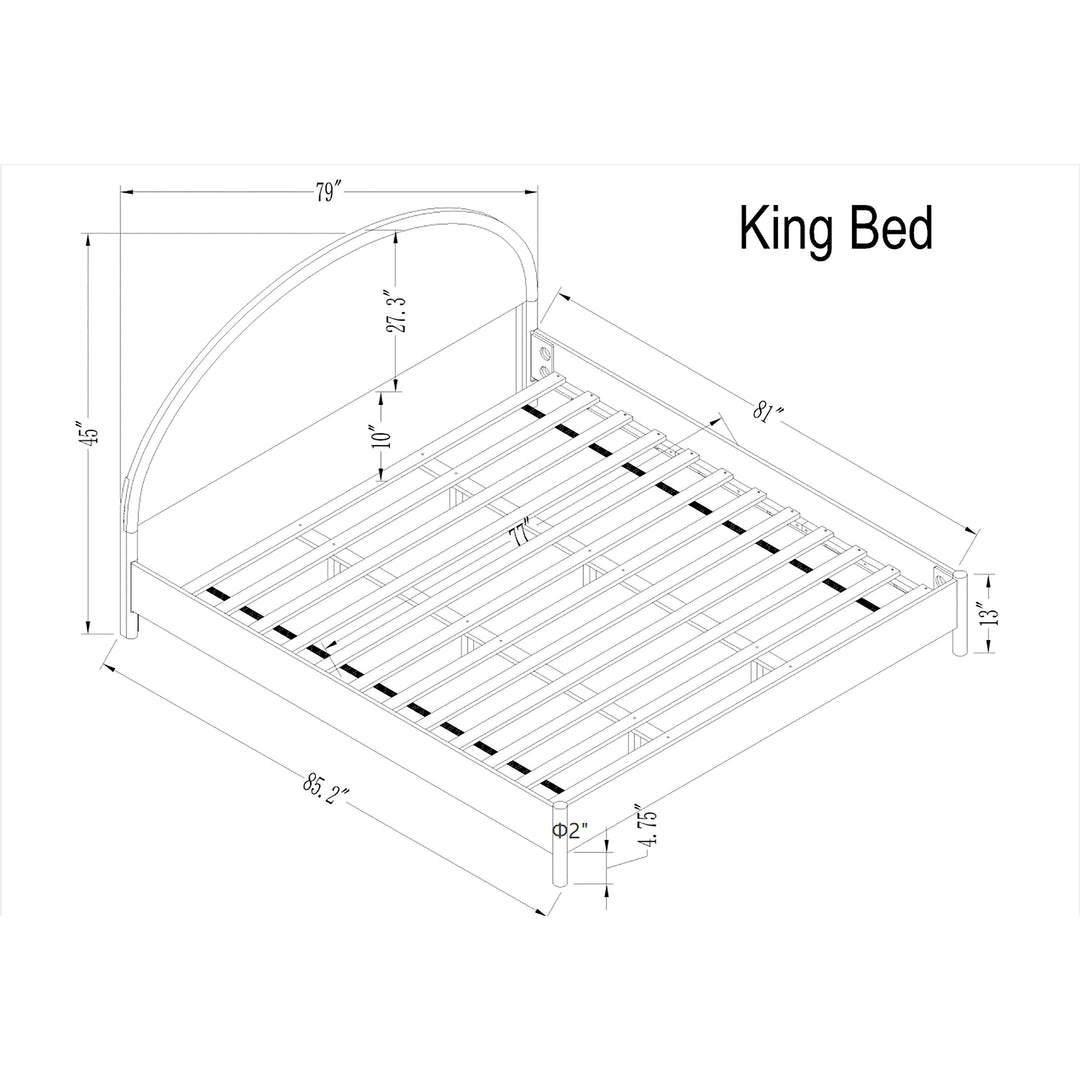 - Arden Mid-Century Modern Wooden Platform Bed with Curved Headboard
