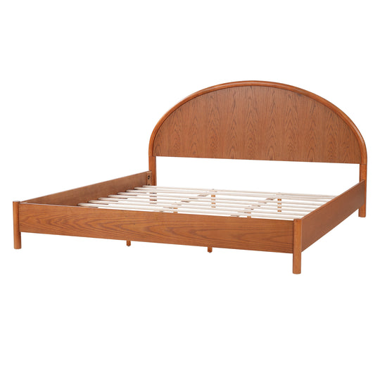 - Arden Mid-Century Modern Wooden Platform Bed with Curved Headboard