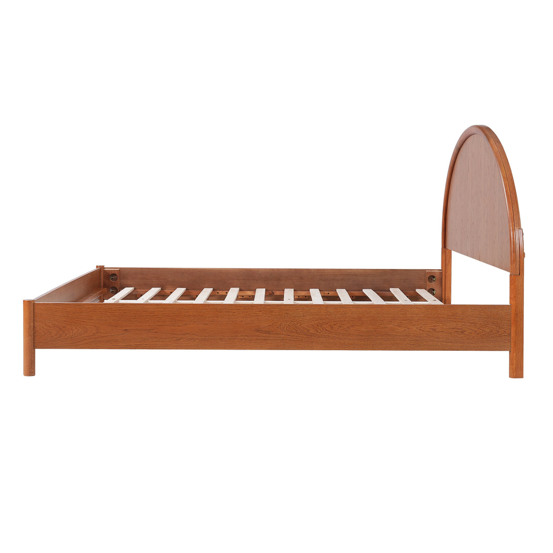 - Arden Mid-Century Modern Wooden Platform Bed with Curved Headboard