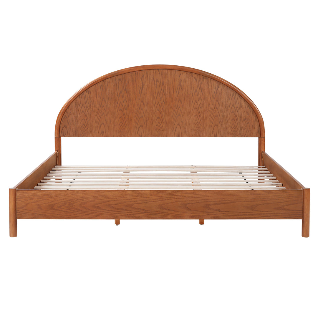 - Arden Mid-Century Modern Wooden Platform Bed with Curved Headboard
