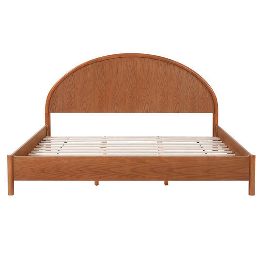 - Arden Mid-Century Modern Wooden Platform Bed with Curved Headboard