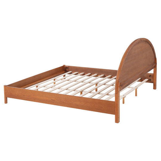 - Arden Mid-Century Modern Wooden Platform Bed with Curved Headboard