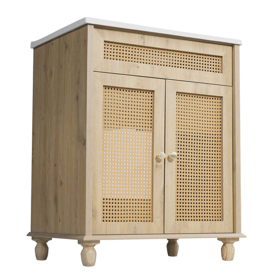 - Hilton 30-Inch Bathroom Vanity: Handwoven Rattan Doors with Wooden Legs & Resin Basin