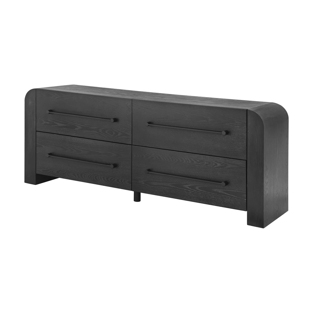 - Nova Contemporary Natural Ash Veneer 4-Drawer Dresser with Sleek Black Handles