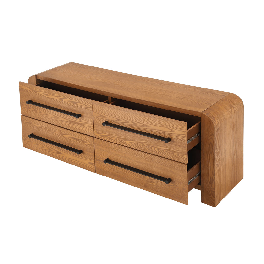 - Nova Contemporary Natural Ash Veneer 4-Drawer Dresser with Sleek Black Handles
