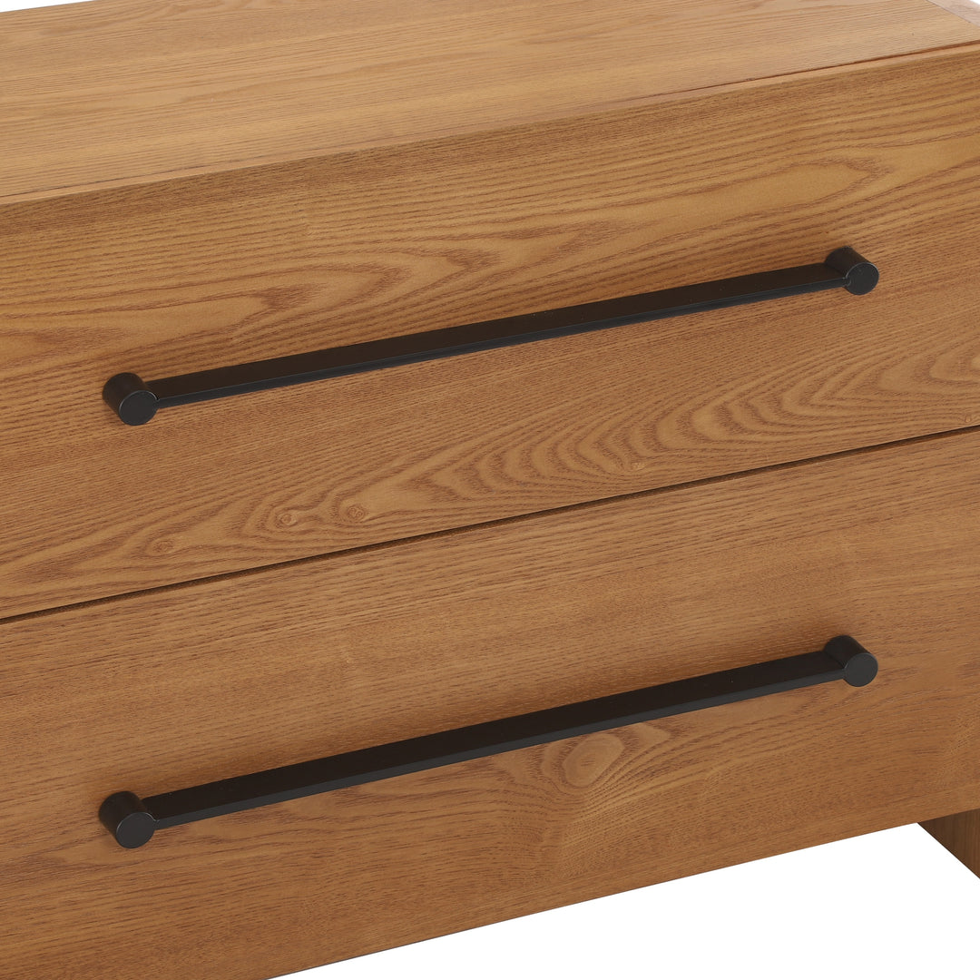 - Nova Contemporary Natural Ash Veneer 4-Drawer Dresser with Sleek Black Handles