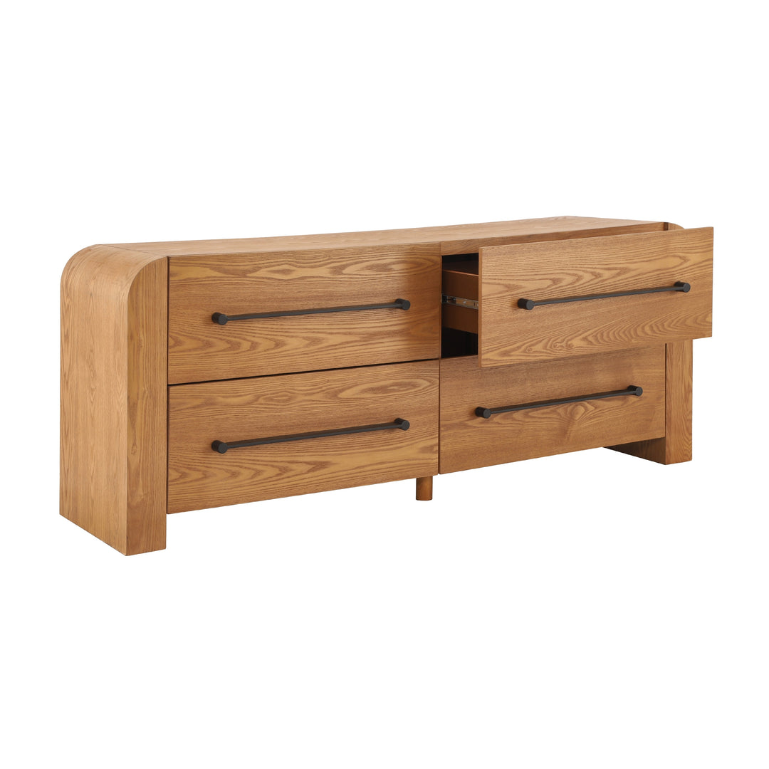 - Nova Contemporary Natural Ash Veneer 4-Drawer Dresser with Sleek Black Handles