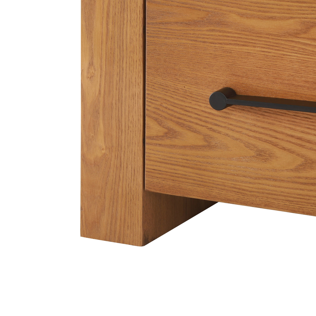 - Nova Contemporary Natural Ash Veneer 4-Drawer Dresser with Sleek Black Handles