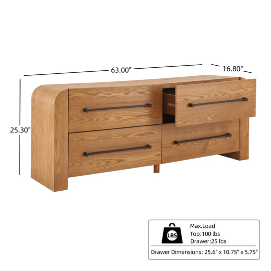 - Nova Contemporary Natural Ash Veneer 4-Drawer Dresser with Sleek Black Handles