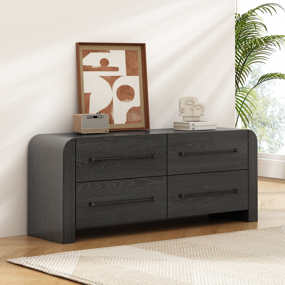 - Nova Contemporary Natural Ash Veneer 4-Drawer Dresser with Sleek Black Handles