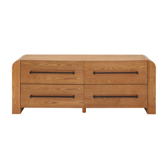 - Nova Contemporary Natural Ash Veneer 4-Drawer Dresser with Sleek Black Handles