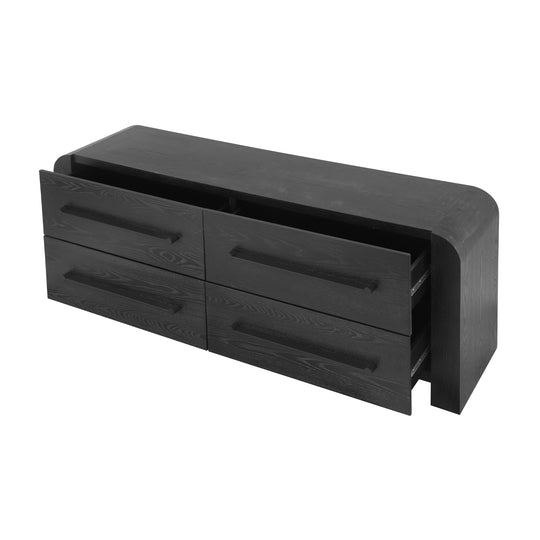 - Nova Contemporary Natural Ash Veneer 4-Drawer Dresser with Sleek Black Handles