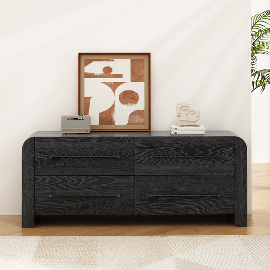 - Nova Contemporary Natural Ash Veneer 4-Drawer Dresser with Sleek Black Handles
