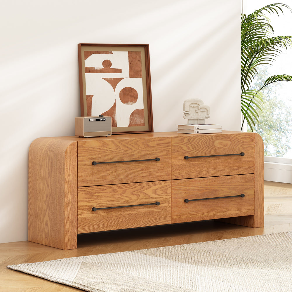 - Nova Contemporary Natural Ash Veneer 4-Drawer Dresser with Sleek Black Handles