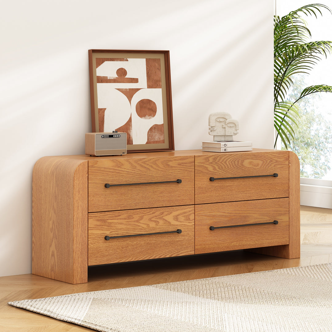 - Nova Contemporary Natural Ash Veneer 4-Drawer Dresser with Sleek Black Handles