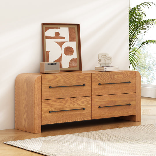 - Nova Contemporary Natural Ash Veneer 4-Drawer Dresser with Sleek Black Handles