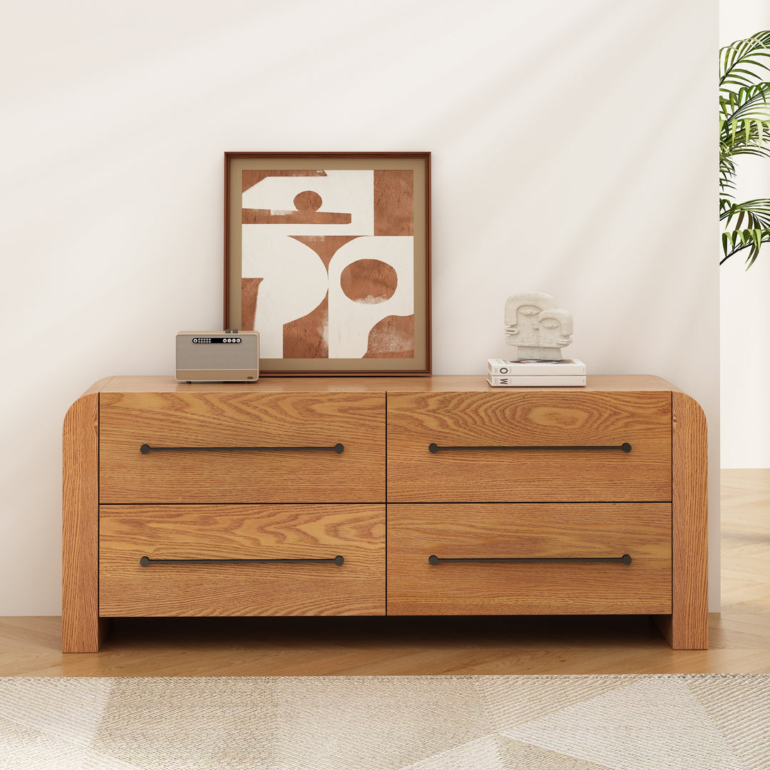 - Nova Contemporary Natural Ash Veneer 4-Drawer Dresser with Sleek Black Handles