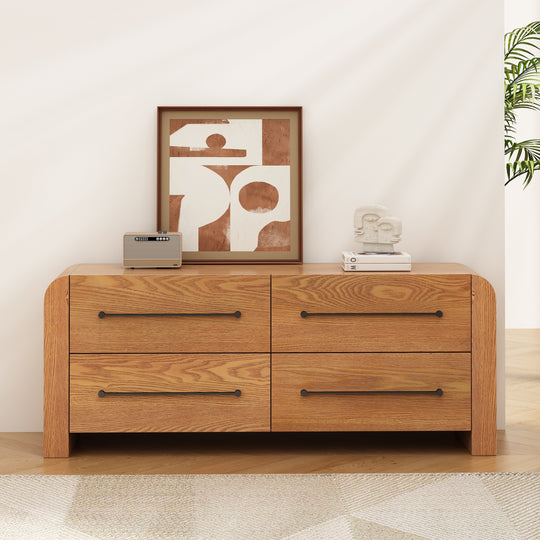 - Nova Contemporary Natural Ash Veneer 4-Drawer Dresser with Sleek Black Handles