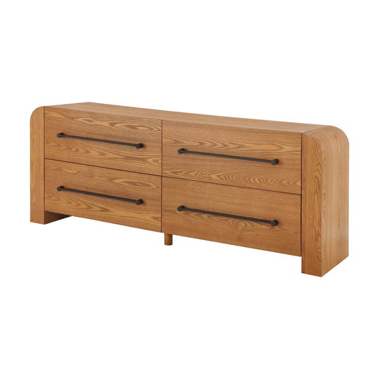 - Nova Contemporary Natural Ash Veneer 4-Drawer Dresser with Sleek Black Handles