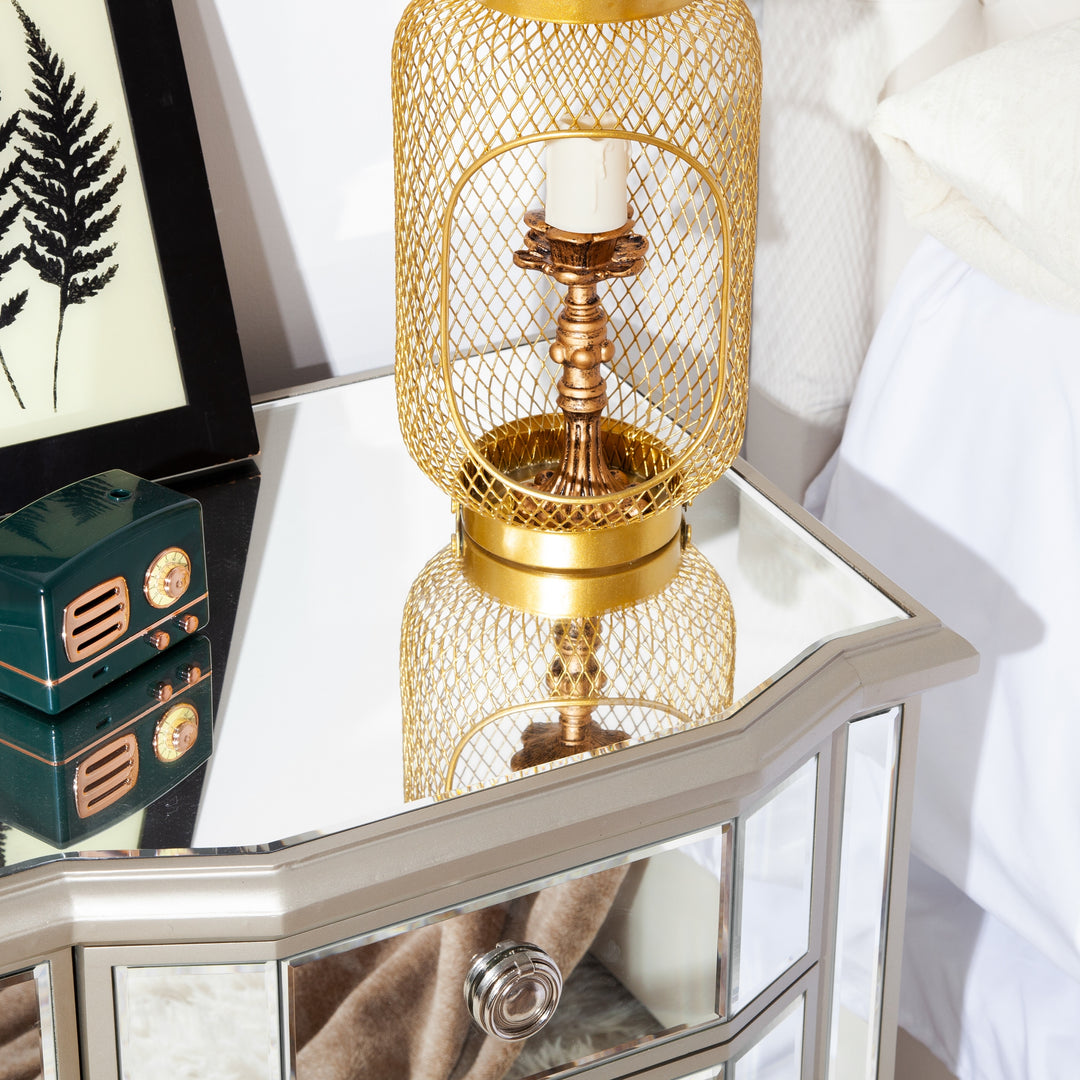 Accent Mirror Glass 3 Drawers Vintage Nightstand End Table
