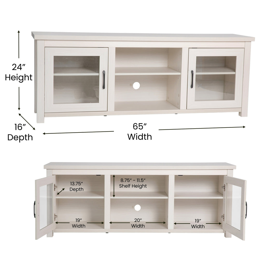Classic TV Stand for up to 80" Tvs-Glass Fronted Doors-Modern Finish - 65"W X 16"D X 23.625"H