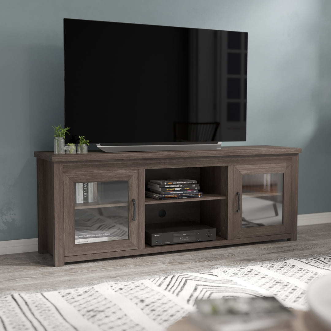 Classic TV Stand for up to 80" Tvs-Glass Fronted Doors-Modern Finish - 65"W X 16"D X 23.625"H