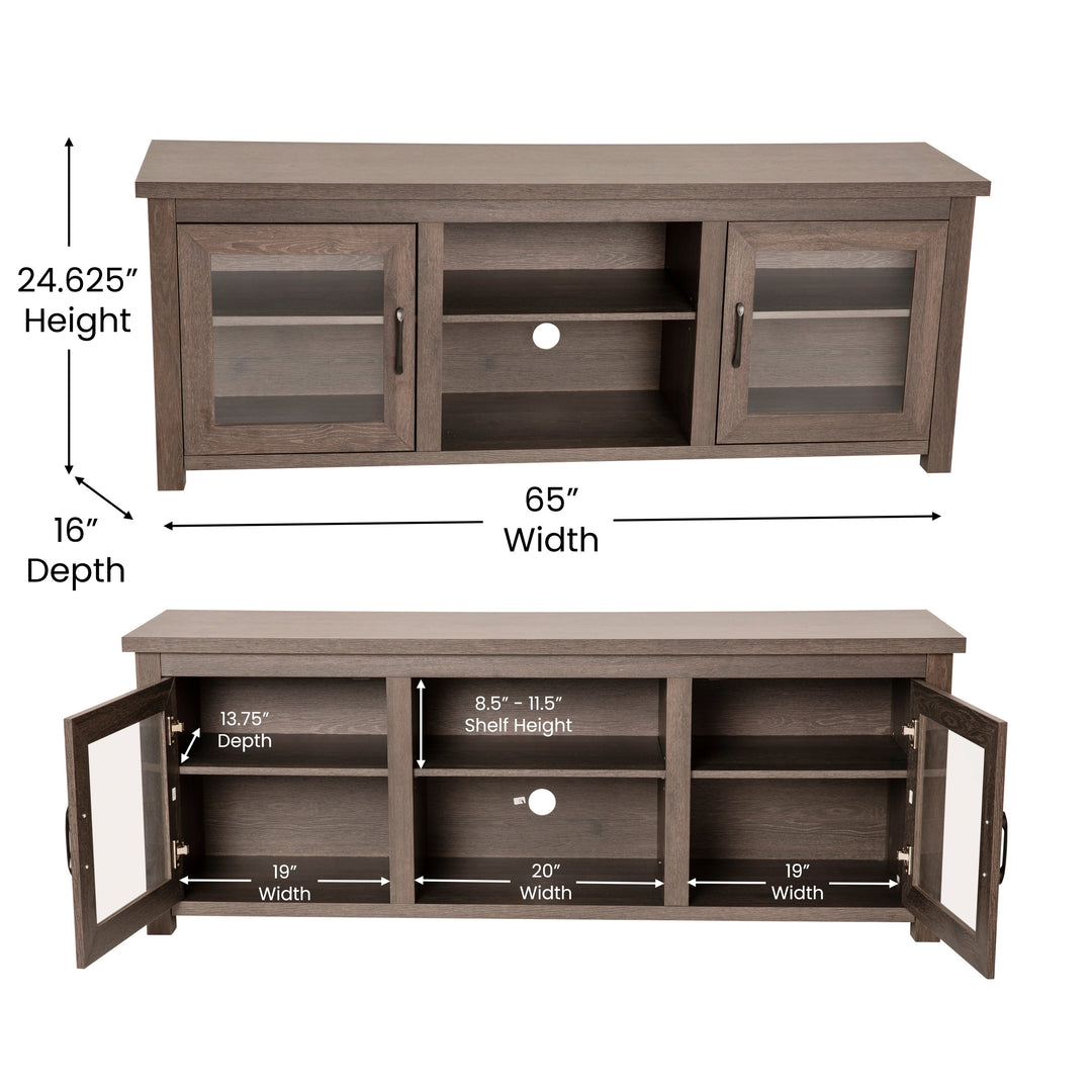 Classic TV Stand for up to 80" Tvs-Glass Fronted Doors-Modern Finish - 65"W X 16"D X 23.625"H