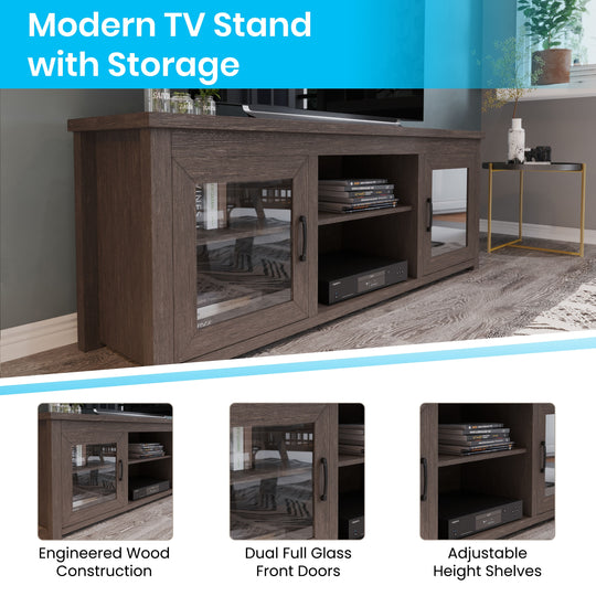 Classic TV Stand for up to 80" Tvs-Glass Fronted Doors-Modern Finish - 65"W X 16"D X 23.625"H