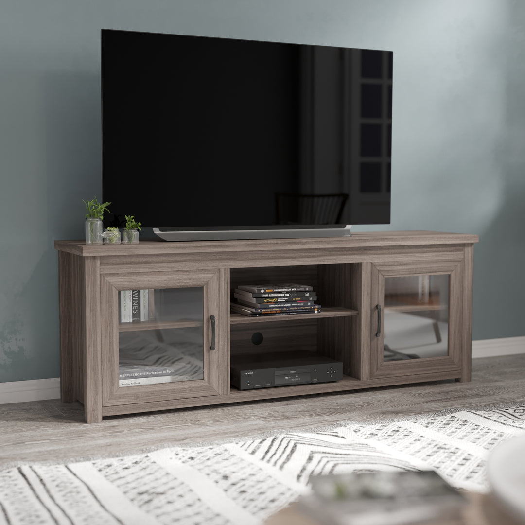 Classic TV Stand for up to 80" Tvs-Glass Fronted Doors-Modern Finish - 65"W X 16"D X 23.625"H