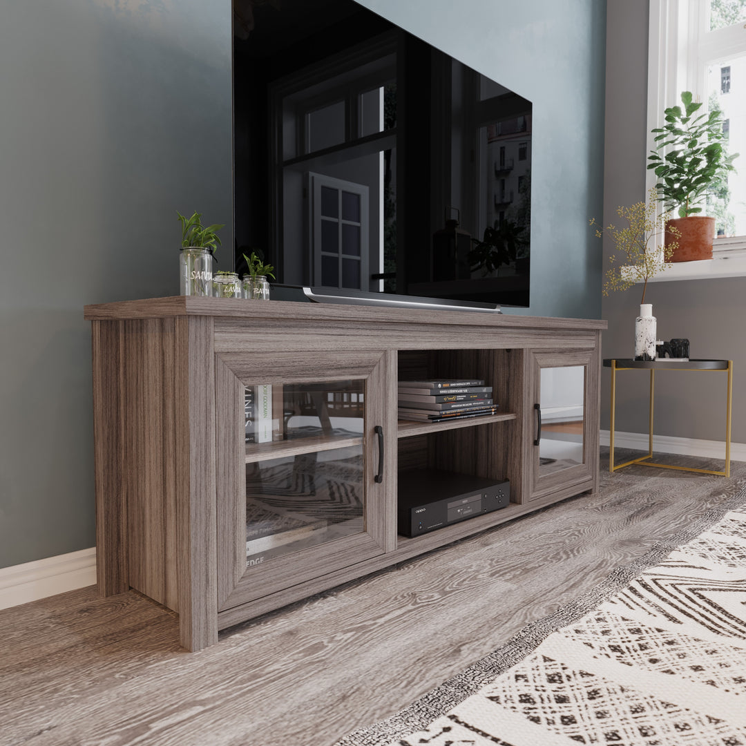 Classic TV Stand for up to 80" Tvs-Glass Fronted Doors-Modern Finish - 65"W X 16"D X 23.625"H