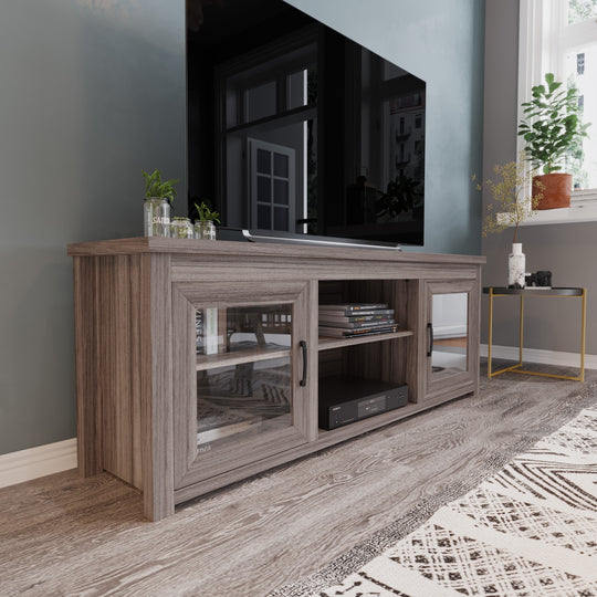 Classic TV Stand for up to 80" Tvs-Glass Fronted Doors-Modern Finish - 65"W X 16"D X 23.625"H