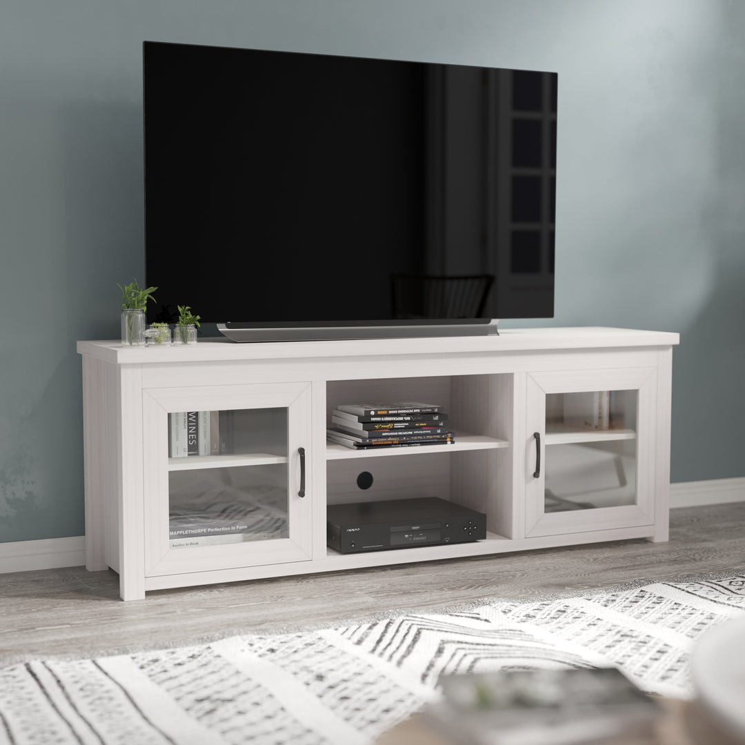 Classic TV Stand for up to 80" Tvs-Glass Fronted Doors-Modern Finish - 65"W X 16"D X 23.625"H
