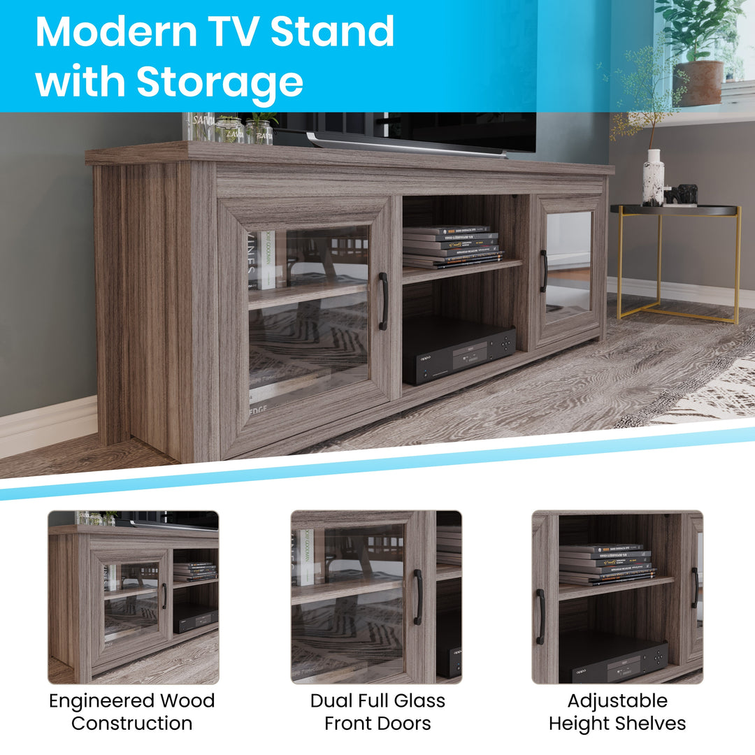 Classic TV Stand for up to 80" Tvs-Glass Fronted Doors-Modern Finish - 65"W X 16"D X 23.625"H