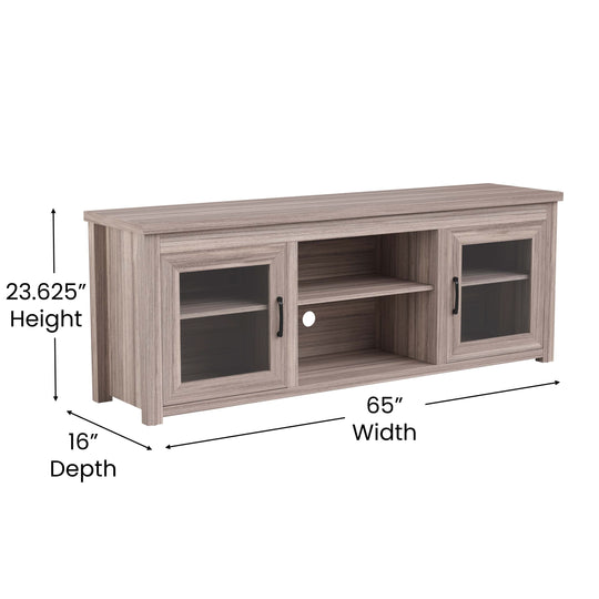 Classic TV Stand for up to 80" Tvs-Glass Fronted Doors-Modern Finish - 65"W X 16"D X 23.625"H